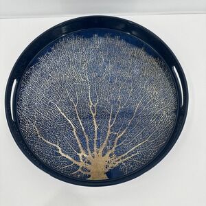 RockFlowerPaper Retired‎ Pattern Gold Coral Blue Tray Hidden Handles Shore Home